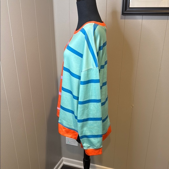 BiBi Women’s Medium Colorblock Crew Neck Sweatshirt - Orange and Mint - Picture 5 of 6